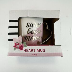 Heart mug - 1 mug Sisters Before Misters Pink White Gold 10oz XOXO Ampro Ceramic